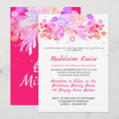 Bat Mitzvah Floral Pink Modern Kaart (Voorkant / Achterkant)