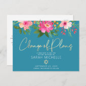 Bat Mitzvah Floral Waterverf Gold Script Blue Uitnodiging Briefkaart (Voorkant / Achterkant)