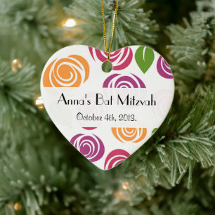 Bat Mitzvah - Flowers, Leaves - Oranje Roze Paars Keramisch Ornament
