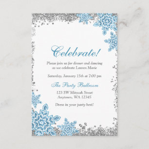 Bat Mitzvah Glam Winter Wonderland Blue Reception Kaart