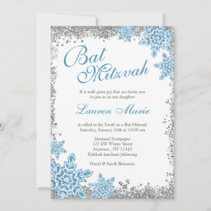 Bat Mitzvah Glam Winter Wonderland Silver Blue Kaart