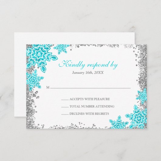 Bat mitzvah Glam Winter Wonderland Turquoise RSVP (Devant / Derrière)