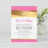 BAT MITZVAH glamour or brossé rose invitation (Debout devant)