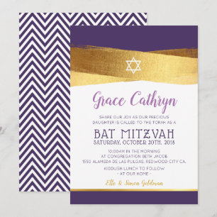BAT MITZVAH glamoureus goud geborsteld paarse uitn Kaart