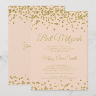 Bat Mitzvah Gold Faux Glitter Confetti Blush Pink Kaart