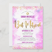 Bat Mitzvah Gold Glitter Pink Waterverf 2 Locatie Kaart (Voorkant)