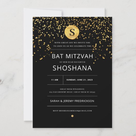 Bat Mitzvah Gold Glitter Uitnodiging (Voorkant)