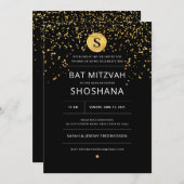 Bat Mitzvah Gold Glitter Uitnodiging (Voorkant / Achterkant)