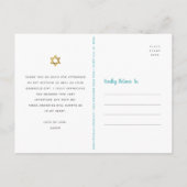 Bat Mitzvah Gold Script Blue Waterverf Dank u wel Briefkaart (Achterkant)
