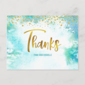 Bat Mitzvah Gold Script Blue Waterverf Dank u wel Briefkaart (Voorkant)