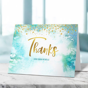 Bat Mitzvah Gold Script op Turquoise Waterverf Bedankkaart