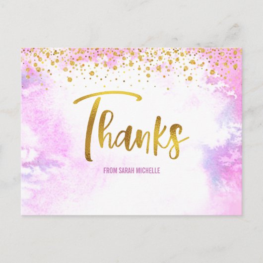 Bat Mitzvah Gold Script roze Waterverf Dank u wel Briefkaart (Voorkant)