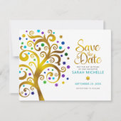 Bat Mitzvah Gold Turquoise en Paarse levensboom Save The Date (Voorkant)