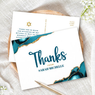 Bat Mitzvah Goud Turquoise Agate Script Bedankt Briefkaart