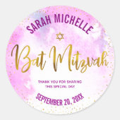 Bat Mitzvah Gouden Folie Script op Roze Waterverf Ronde Sticker (Voorkant)