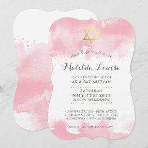BAT MITZVAH gouden roze waterverf uitnodiging