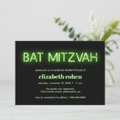 Bat Mitzvah Green Neon Lights Kaart (Staand voorkant)