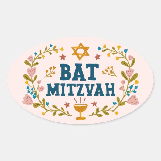 BAT MITZVAH Handgetekende bloemenjoods  Ovale Sticker (Voorkant)