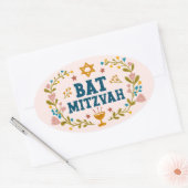BAT MITZVAH Handgetekende bloemenjoods  Ovale Sticker (Envelop)