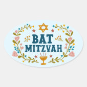 BAT MITZVAH Handgetekende bloemenjoods Ovale Sticker (Voorkant)