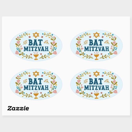 BAT MITZVAH Handgetekende bloemenjoods Ovale Sticker (Vel)