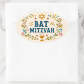 BAT MITZVAH Handgetekende bloemenjoods Ovale Sticker (Tas)