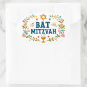 BAT MITZVAH Handgetekende bloemenjoods Ovale Sticker (Tas)
