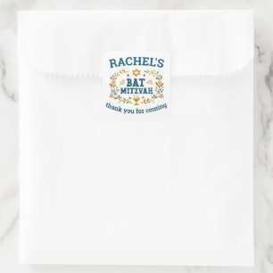 BAT MITZVAH Handgetekende bloemenjoods  Vierkante Sticker