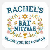 BAT MITZVAH Handgetekende bloemenjoods Vierkante Sticker (Voorkant)