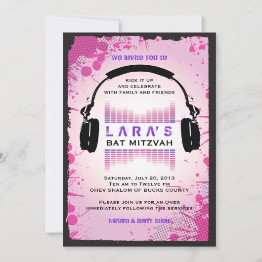 Bat mitzvah HEADPHONES Invitation (Devant)