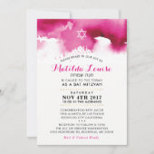 BAT MITZVAH HEBREW couleur rose vif invitation (Devant)