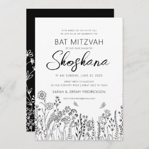 Bat MItzvah HEBREW Handgeschreven Script Floral Kaart