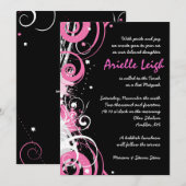 Bat mitzvah HOT PINK SWIRLS & STARS Invitation (Devant / Derrière)