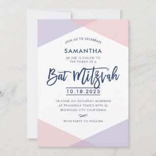 BAT MITZVAH INVITATION à la main lettré rose pâle