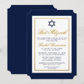 Bat Mitzvah Invitation Blue en Gold Kaart (Voorkant / Achterkant)