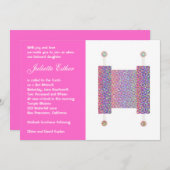 Bat Mitzvah Invitation Festive Torah Scroll Pink Kaart (Voorkant / Achterkant)