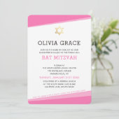 BAT MITZVAH INVITATION simple angle moderne rose (Debout devant)