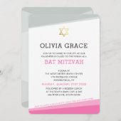 BAT MITZVAH INVITATION simple angle moderne rose (Devant / Derrière)