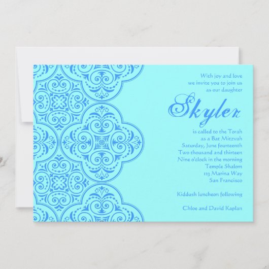 Bat Mitzvah Invitation Skyler Blue  Kaart (Voorkant)