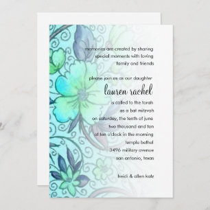 Bat mitzvah Invitation Sweet Floral Bleu