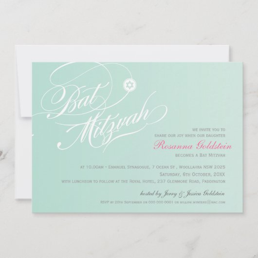 BAT MITZVAH INVITATIONS stylish typographie ombre (Devant)