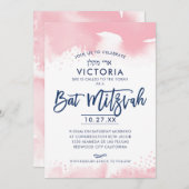 BAT MITZVAH INVITE met de hand geletterde roze wat Kaart (Voorkant / Achterkant)