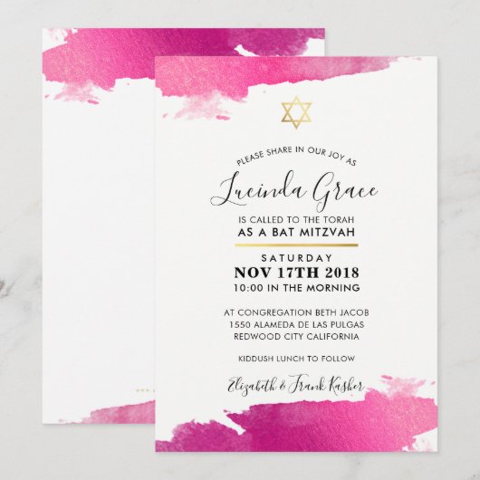 BAT MITZVAH INVITE modern verguld goud roze zwart Kaart (Voorkant / Achterkant)