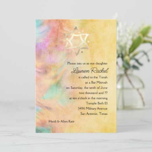Bat mitzvah Jaune Teinture Conception Invitation (Debout devant)