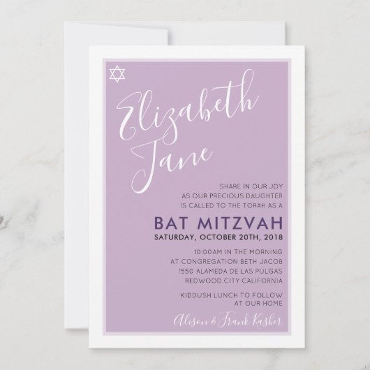 BAT MITZVAH joodse ster moderne tween paarse uitno Kaart (Voorkant)