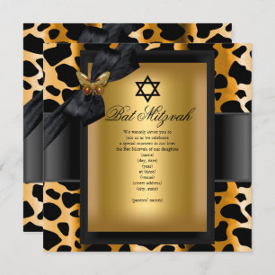Bat Mitzvah Leopard Gold Black Butterfly Kaart