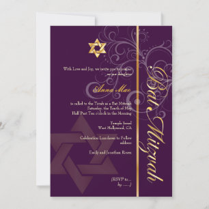 Bat Mitzvah/lila/plum/goud/dij achtergrondkleur Kaart