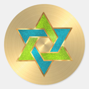 Bat Mitzvah Limoen Turquoise Star van David Gold Ronde Sticker