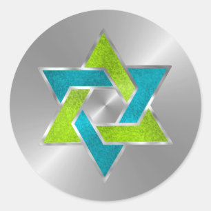 Bat Mitzvah Limoen Turquoise Star van David Silver Ronde Sticker