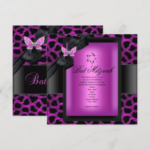 Bat Mitzvah Luipaard Roze Vlinder Kaart